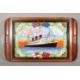 20th century rosewood and inlaid twin handled serving tray, the interior with depiction of Cunard - Image 1 of 4