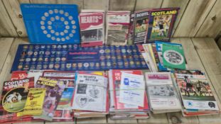 Crate of 1960s onwards Heart of Midlothian Football Club programmes; the ESSO collection of football
