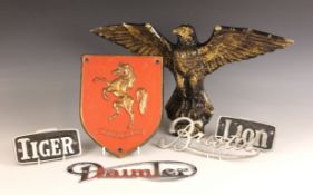 An Aveling & Porter 'Invicta' steam engine plaque, 22cm high; with and Indox eagle truck mascot,