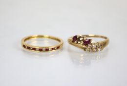 A selection of untested ruby and diamond jewellery, to include a thirteen stone eternity ring set in