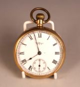 An early 20th century 9ct gold cased half hunter pocket watch, the white enamel face with black
