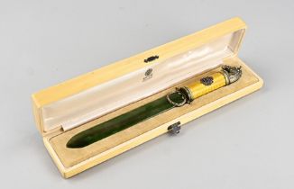 Letter opener, silver with nephrite and diamond