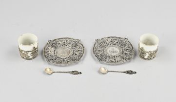 2 Silver cups & saucers