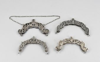 4 Large silver purse frames, 20th century