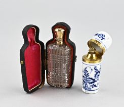2 Perfume bottles with gold. (1 in case)