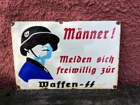 Rare WW2 Waffen SS German Enamel Recruitment Sign