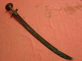 Short antique Talwar sword 560 mm blade, slightly curved to the tip. Three slim fullers. All steel