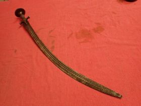 Antique Talwar sword, all steel hilt Curved 680 mm blade with two slim fullers. All steel hitl