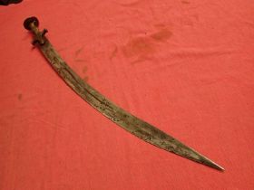 Antique Talwar sword with brass hilt Short but wide blade, 680 mm long. Al brass hilt.