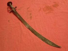 Antiqu Talwar sword with handguard Curved blade 540 mm long with two slim fullers. All steel hitl