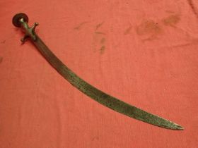 Antique Talwar sword Curved 672 mm blade with wavy line decoration. All steel hilt