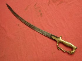 Antique sword with all brass hilt with tiger pommel Curved blade, 702 mm long. All brass hilt