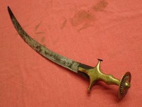 Antique Talwar sword with brass hilt Curved blade, 617 mm long with dot decoration. All brass hilt