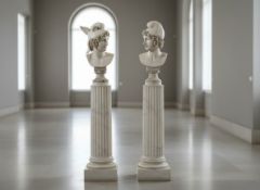 Pair of marble busts of Mercury and Paris