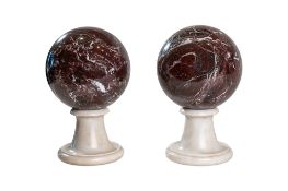 Pair of Rosso Levanto Marble Spheres