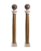 Pair of Onyx Columns with Skyrian Breccia Marble Spheres