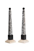 Pair of Granite Obelisks and Spheres Black marble