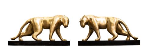 Pair of gilded bronze panthers