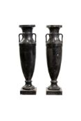 Pair of amphorae in black marble