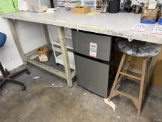 STEEL FRAME TABLE W/ 7' X 30" WOOD TOP, 37-1/2" TOP HT, CONTENTS NOT INCLUDED