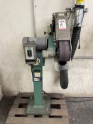 BURR KING 4" TWO WHEEL BELT GRINDER ON PEDESTAL BOLTED TO STEEL SKID, MODEL 960