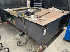 WELDING TABLE W/ 6-1/2' X 10' X 1/2" THICK TOP, 36" TOP HT, STEEL CASTERS, CONTENTS NOT INCLUDED