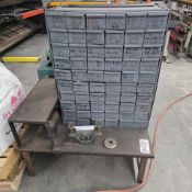 60-DRAWER CABINET FULL OF STRIPPIT PUNCH AND DIE SETS, W/ STEEL TABLE