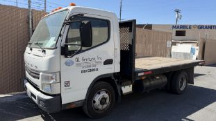 2014 MITSUBISHI FUSO STAKE BED TRUCK, MODEL FEC92S, 4 CYLINDER DIESEL ENGINE, 8' X 12' BED, WOOD