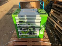 NEW/UNUSED BOSS 258PCS SEVEN DRAW TOOL CHEST WITH TOOLS AND WHEELS (GREEN)