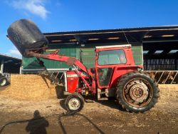 MASSEY FERGUSON 590 TRACTOR WITH FRONT LOADER AND BALE SPIKE