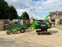 2017 GREENMECH QUADTRAK 160D 6” DIESEL TURNTABLE TRACKED WOOD CHIPPER W/ SINGLE AXLE TRAILER
