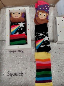 1 CARTON OF SQUELCH BABIES SOCKS - 3 PER PACK - 0-12 MONTHS.