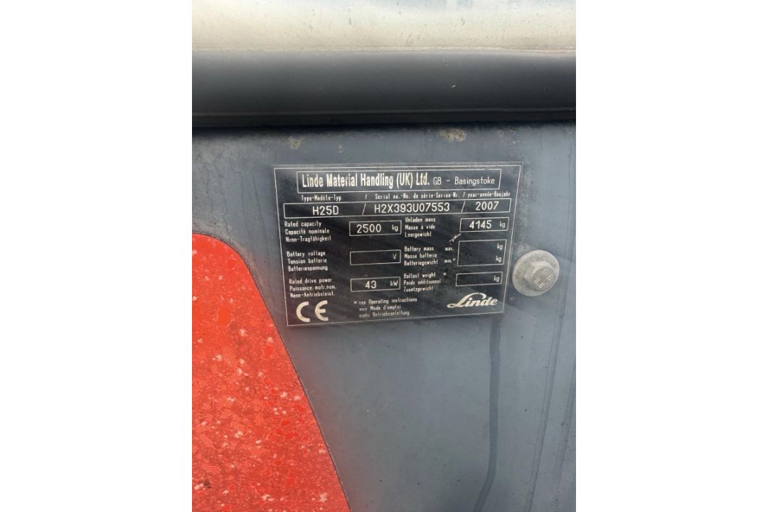 LINDE H25D DIESEL FORKLIFT TRUCK CONTAINER SPEC - Image 5 of 5