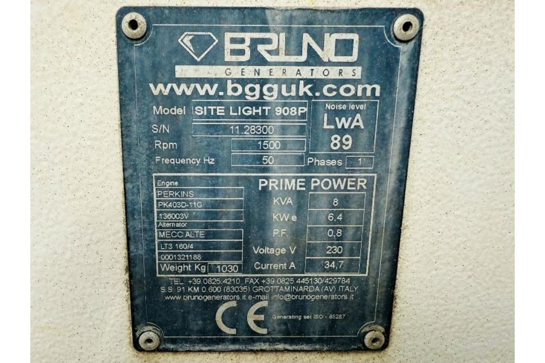 BRUNO GENERATORS SITE LIGHT 908P *8 KVA GENERATOR* - Image 5 of 9