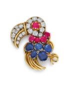 RAVE Diamant-Farbstein-Brosche "Papagei"