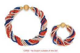 Lapislazuli-Korall-Perl-Set: Collier und Armband