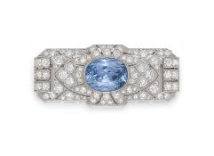 Prachtvolle Sri Lanka Saphir-Diamant-Brosche