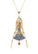 Plique à jour-Emaille-Collier "Pfau" im Art Nouveau Stil