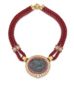 Hämatitgemmen-Rubin-Diamant-Collier