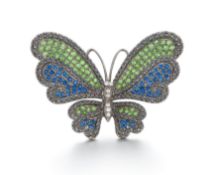 Saphir-Tsavorit-Brosche/Anhänger "Schmetterling"