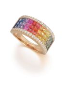 Regenbogen-Saphir-Diamant-Ring
