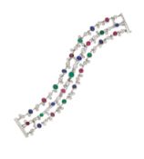 Dreireihiges Farbstein-Diamant-Armband