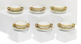 Sechs Suppentassen mit Untertassen 'Flora Danica'