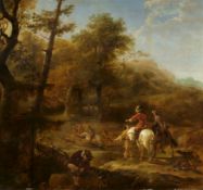 Nicolaes Pietersz Berchem: Hirschjagd im hügeligen Waldland
