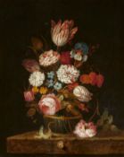 J. van Slechtenhorst: Blumenstillleben mit Insekten und Eidechse