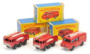Matchbox Regular Wheels Fire Service Group (1) 57c Land Rover Fire Truck - red body with decal gu...