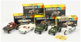 Tomica (Tomy) Mixed Group  (1) 25 Mitsubishi Jeep J3R - military green with "Risining Sun" to doo...