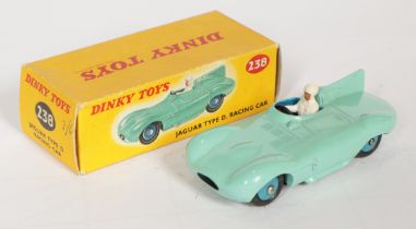 Dinky Toys 238 Jaguar Type D Racing Car - Turquoise body with mid-blue ridged hubs and interior