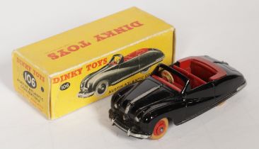 Dinky Toys 106 Austin Atlantic Convertible - Black body, red interior, tonneau and ridged hubs wi...