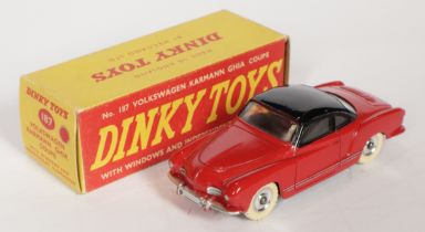 Dinky Toys 187 Volkswagen Karmann Ghia Coupe - Red body with black upper, silver trim